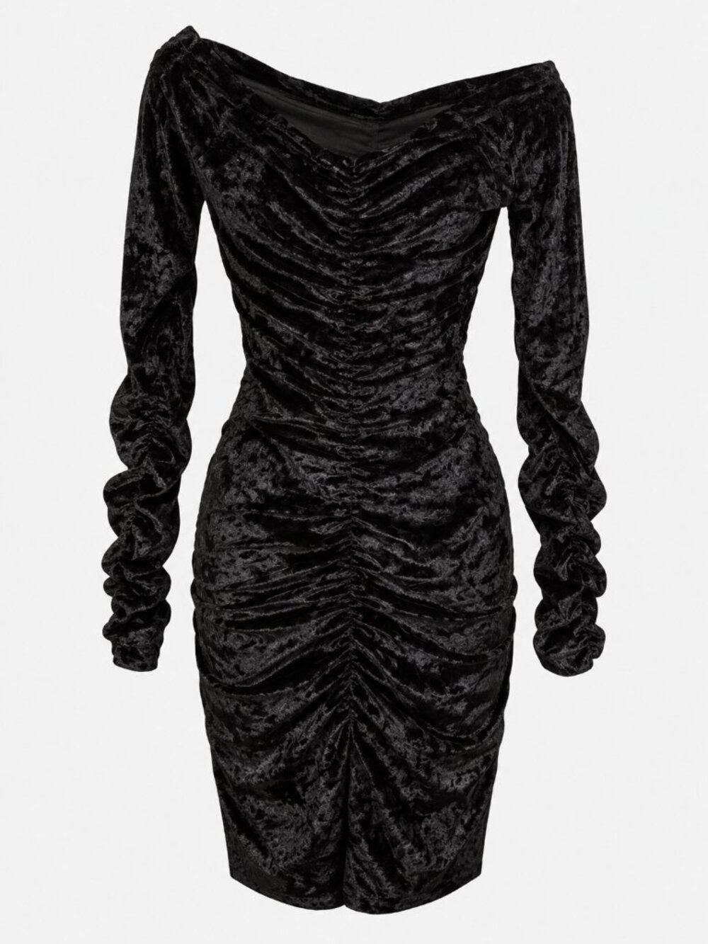 Vintage Chic Studio Black Crushed Velvet Ruched Bodycon Dress Whimsigoth S